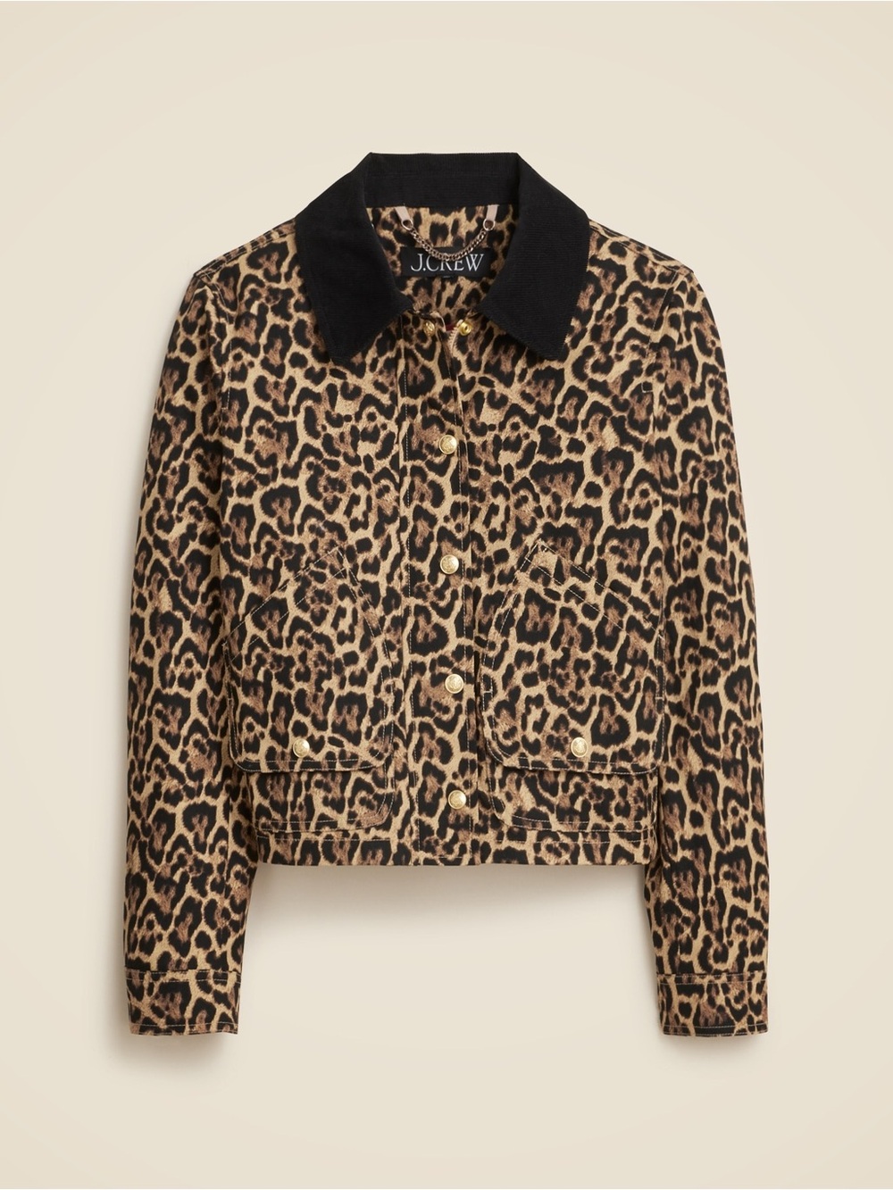J. Crew Short Barn Jacket in leopard cotton canvas